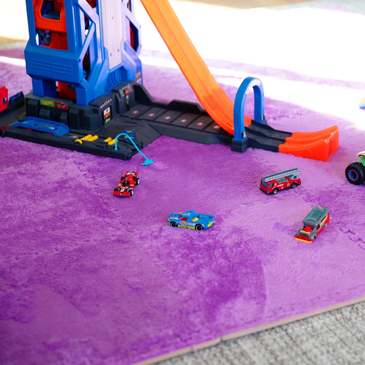 Carpet Squares Puzzle Mat Plush Interlocking Carpet Tiles, Anti Slip Jigsaw Flooring Playmat Playroom Rug for kids (Purple)