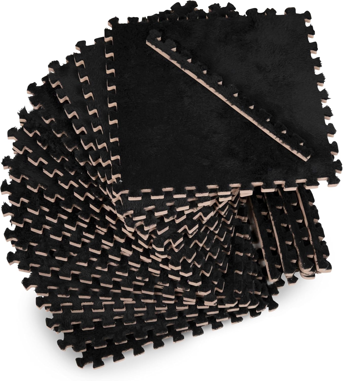 Carpet Squares Puzzle Mat Plush Interlocking Carpet Tiles, Anti Slip Jigsaw Flooring Playmat Playroom Rug for kids (Black)