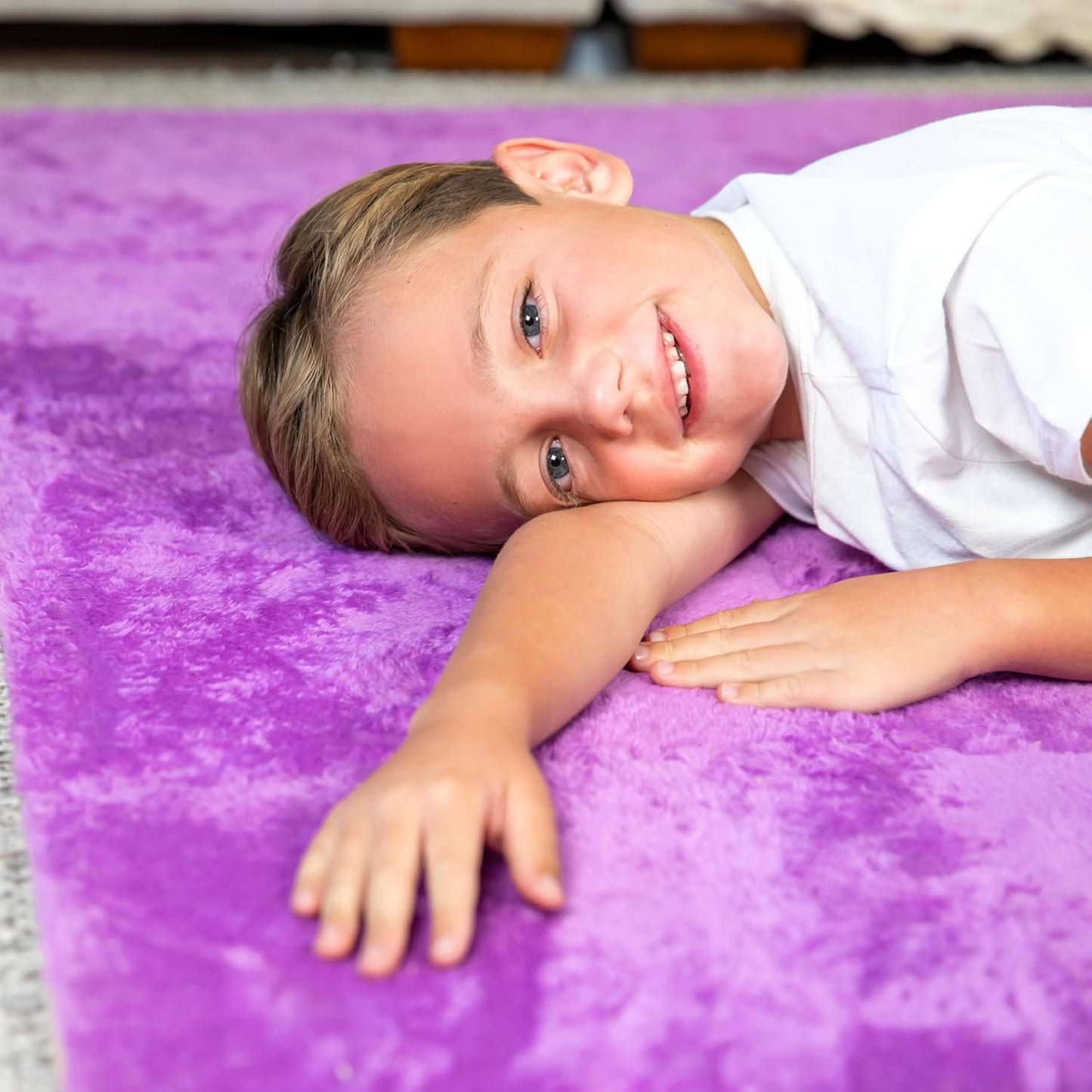 Carpet Squares Puzzle Mat Plush Interlocking Carpet Tiles, Anti Slip Jigsaw Flooring Playmat Playroom Rug for kids (Purple)