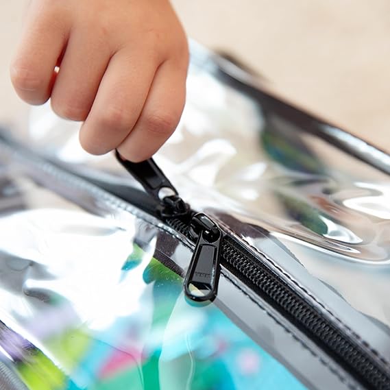 4pcs Large Toy Storage Clear Bags with Heavy Duty Zipper ππ"Γππ"Γπ" Plastic Bag with Handle, Toy Organizer for Kids Playroom, Puzzle, Blocks, Crafts, Stuffed Animal Storage (Black)