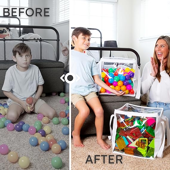 2pcs Extra Large Toy Storage Clear Bags with Zipper ππ"Γππ"Γππ" Clear Plastic Bins with Handle, Toy Organizer for Kids playroom, Blocks, Clothes, Stuffed Animal Storage