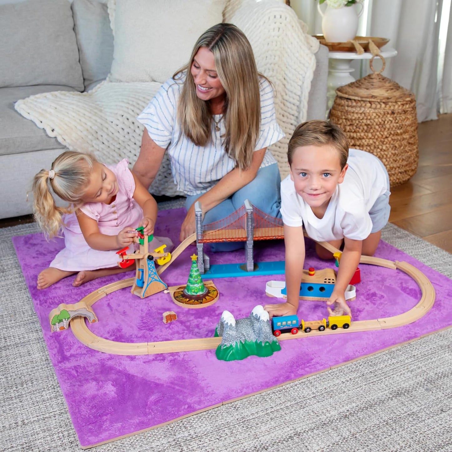 Carpet Squares Puzzle Mat Plush Interlocking Carpet Tiles, Anti Slip Jigsaw Flooring Playmat Playroom Rug for kids (Purple)