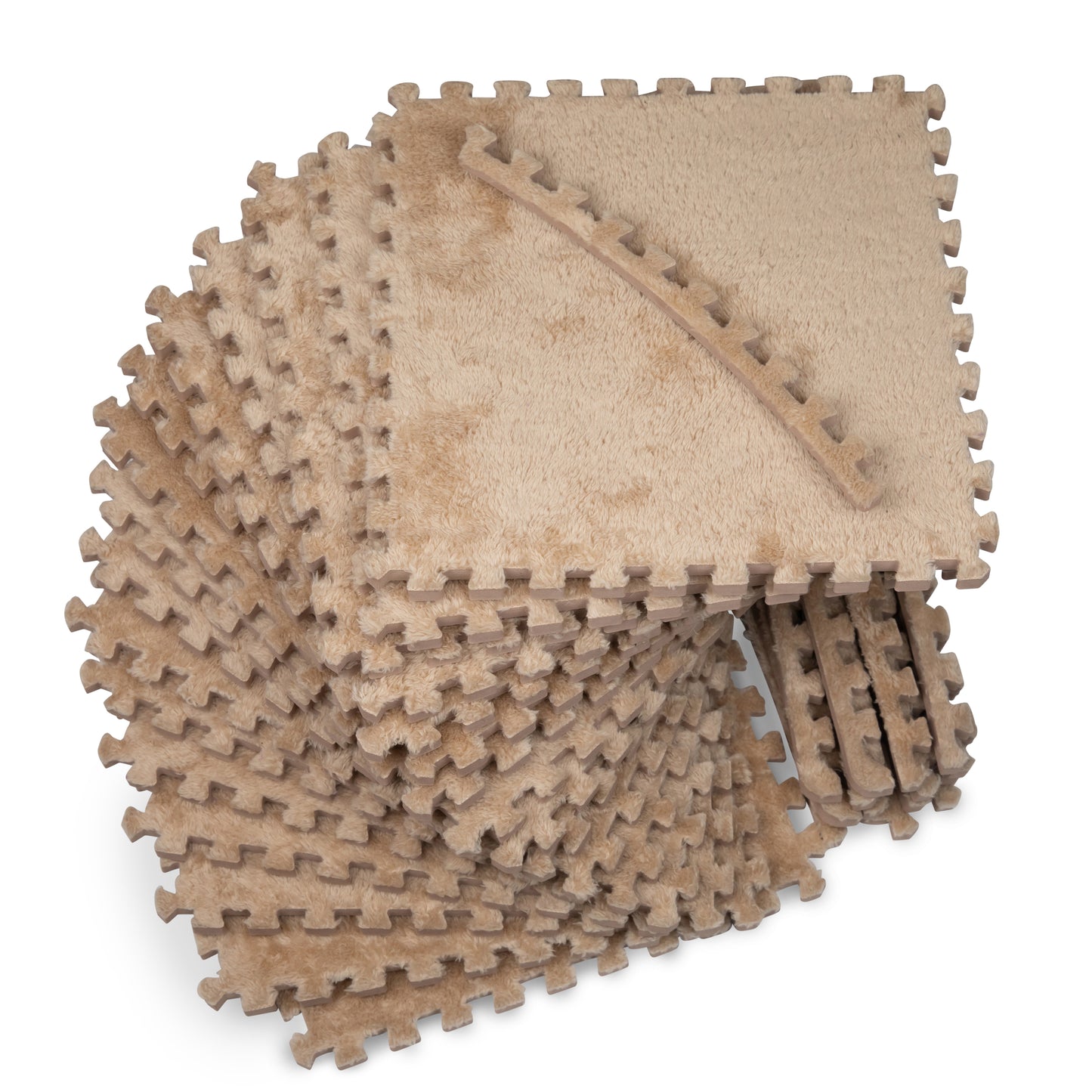 Carpet Squares Puzzle Mat Plush Interlocking Carpet Tiles, Anti Slip Jigsaw Flooring Playmat Playroom Rug for kids (Brown)